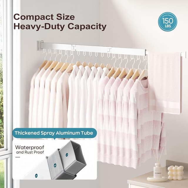 Thumbnail 2 de JAUREE Wall Mounted Drying Rack with 18 Hooks