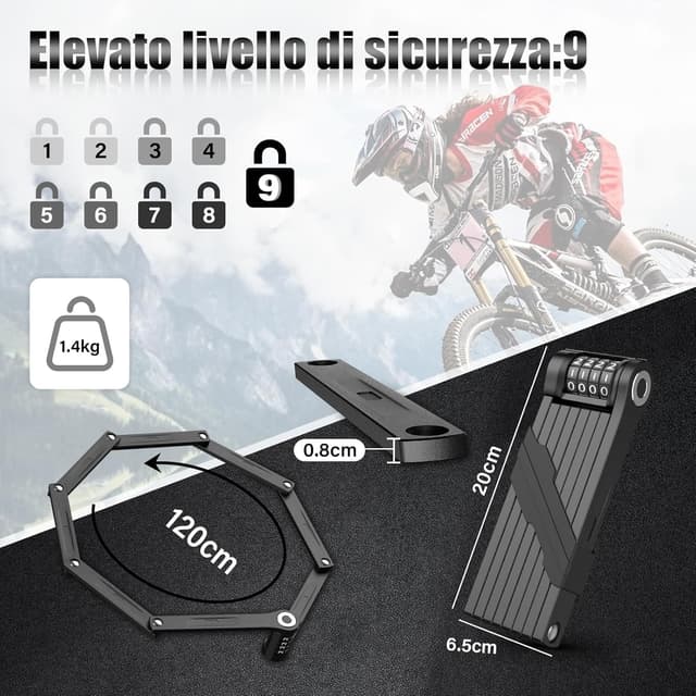 Detalle de IMAYCC Faltschloss für Fahrräder & E-Bikes (120 cm) mit Zahlenschloss – hoher Diebstahlschutz