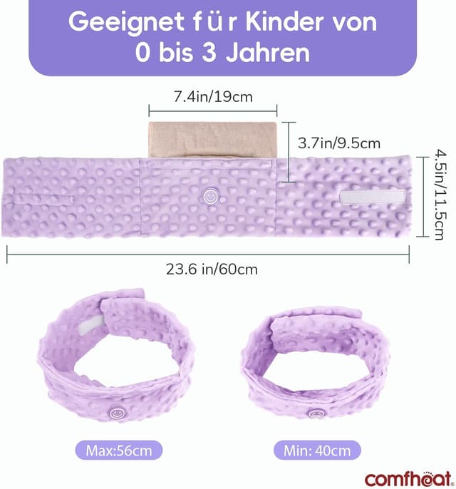 Detalle de comfheat Koliken- & Gas-Relief Tummy Wrap mit Leinsamen, beheizbar (0–3 Jahre, Lila)