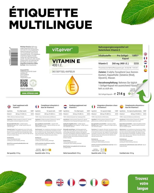 Detalle 2 de Vit4ever Vitamine E naturelle 400 U.I. – 365 capsules softgel