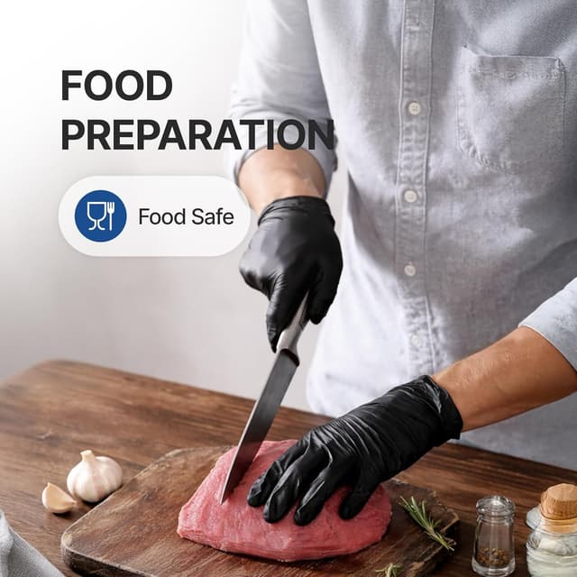 Detalle de Schneider Vinyl Synthetic Exam Gloves, 4 Mil (Latex-Free) — Disposable Black Gloves for Medical, Food Prep & Cleaning