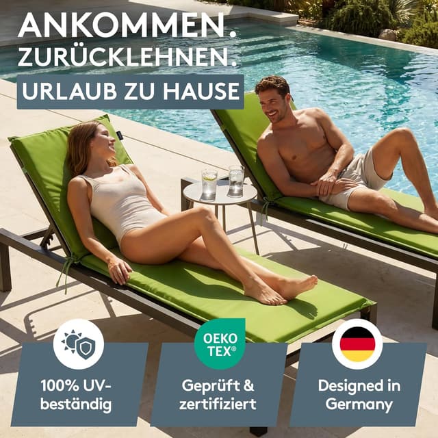 Detalle de LILENO HOME Sonnenliege Auflage MIA als 2er-Set (Apfelgrün) – Polster für Rollliege
