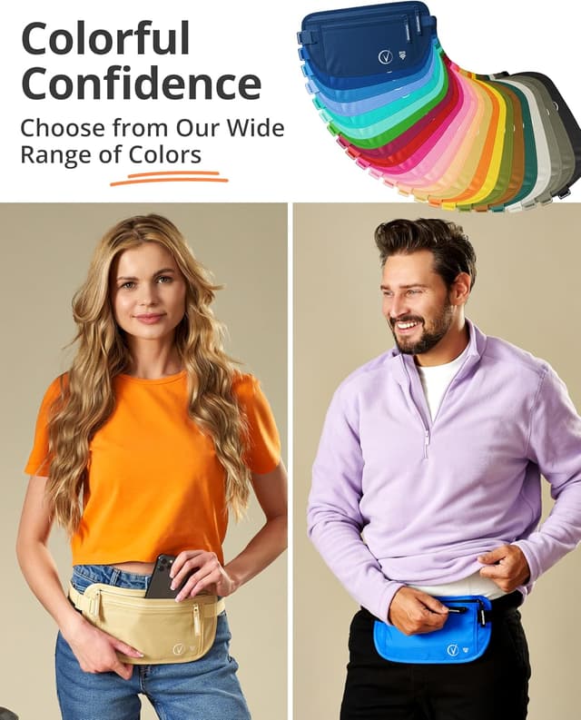 Detalle 2 de Vantamo Bauchtasche Damen/Herren ultraflach mit RFID-Schutz – Gürteltasche für Reisen, Laufen & Wandern, 2 Fächer