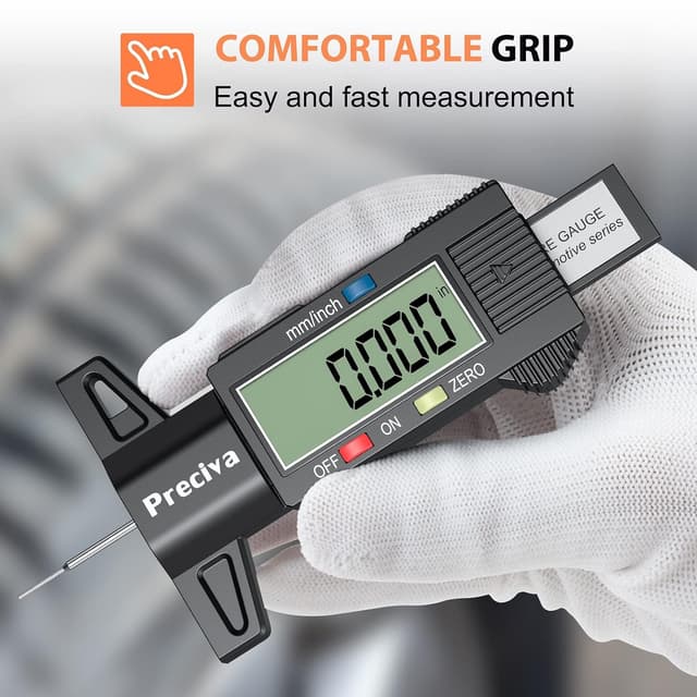 Detalle de Preciva Reifen-Profilmessgerät Profiltiefenmesser 0–25 mm mit LCD-Display und Ersatzbatterie