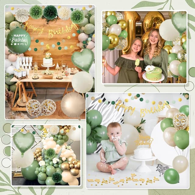 Thumbnail 3 de Decoration Anniversaire Vert sauge kit complet