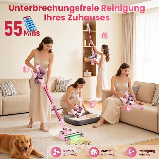 Detalle de Dzaki 50000Pa Akku-Staubsauger (kabellos) mit Smart-Display, Standfunktion & Anti-Verhedderungsbürste