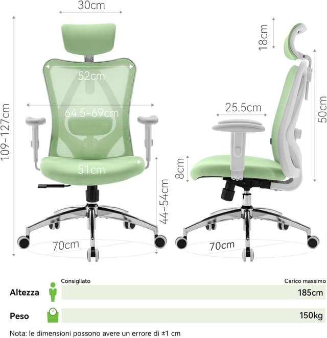 Detalle de SIHOO M18 sedia ergonomica da ufficio con poggiatesta e supporto lombare