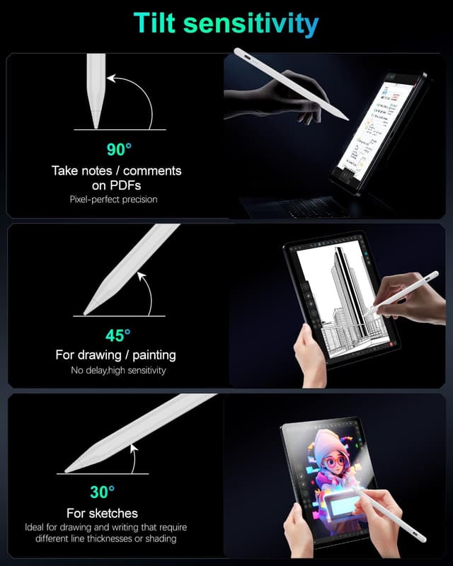 Detalle de Pencil for iPad 2018–2025 stylus with 15-minute fast charging, palm rejection & tilt sensitivity