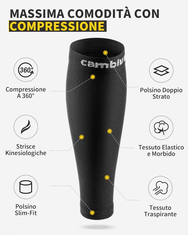 Detalle de CAMBIVO Polpaccera Compressione uomo/donna: gambaletti con compressione graduata (2 paia) senza piede