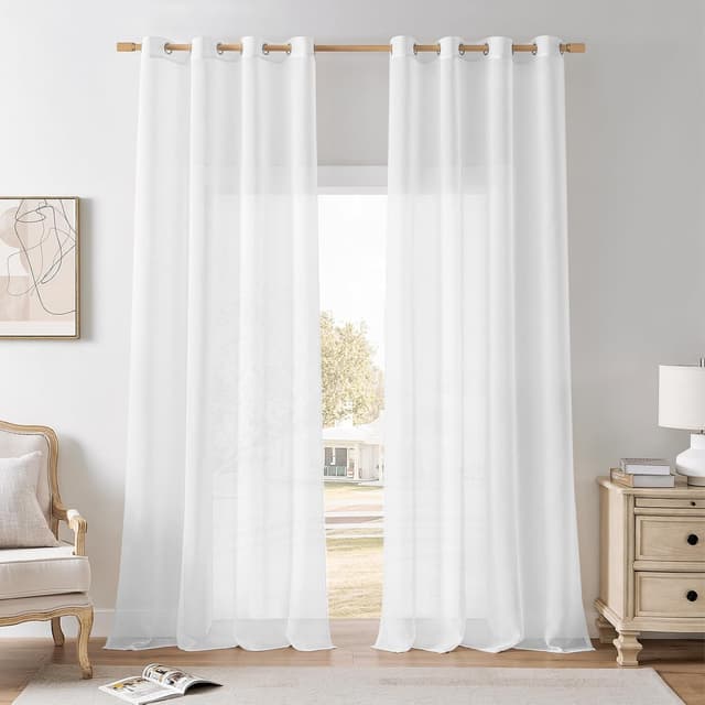 Detalle de Softalker Rideaux voilage blanc semi-transparent 140x240 cm (lot de 2) à œillets
