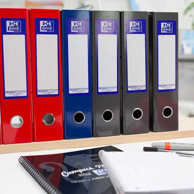 Detalle de Oxford A4 Lever Arch Files (3 Pack) with Glossy Filing Folders in Red, Black & Blue