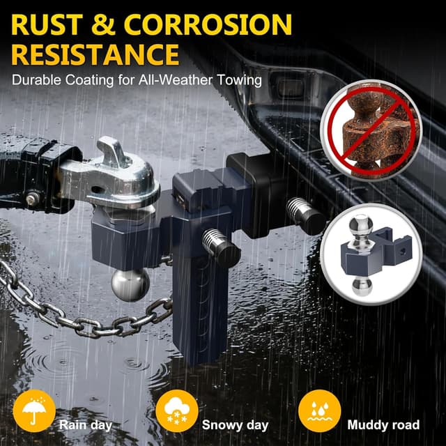 Detalle de Vullteeon Adjustable Trailer Hitch Drop Hitch for 2.5-Inch Receiver (8-Inch Aluminum, Dual-Ball, 18,500 LB)