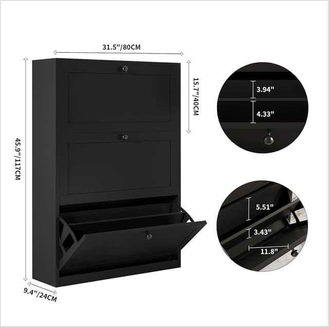 Detalle 2 de VOWNER Zapatero 3 Puertas 80x24x116 cm