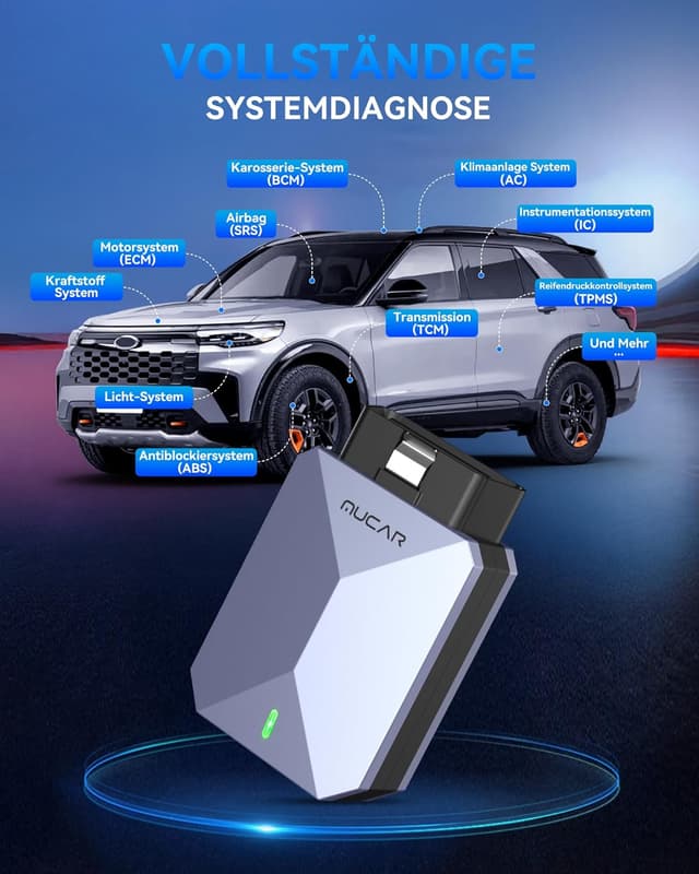 Detalle de MUCAR BT200 MAX OBD2 Bluetooth Adapter mit KI-Hilfsfunktion, Diagnose & Reset (ELM327-Unterstützung, iOS/Android)