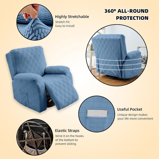 Thumbnail 3 de OKYUK Funda Sillón Relax 4 Piezas Lavables Azul Raya 🛋