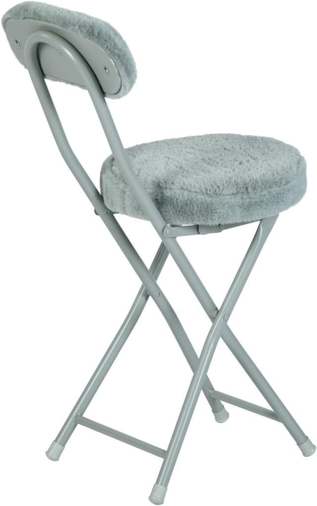 Thumbnail 6 de MEUBLE COSY set di 4 sedie pieghevoli imbottite in faux pelliccia grigio con schienale e poggiapiedi