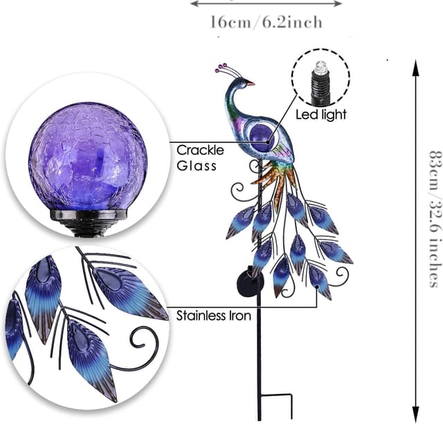 Thumbnail 5 de TERESA'S COLLECTIONS Garden Peacock Solar Light 24inch 🧪