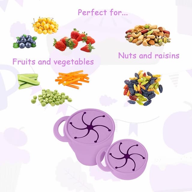 Thumbnail 5 de Vicloon Tazza per Spuntino in silicone 350 ml con coperchio a petali e maniglia, viola (anti-rovesciamento)