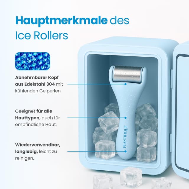 Detalle de PLANTIFIQUE Ice Roller & Gua Sha Edelstahl-Set für Gesichtsmassage – kühlender Beauty-Tool zur Lymphdrainage & Hautstraffung