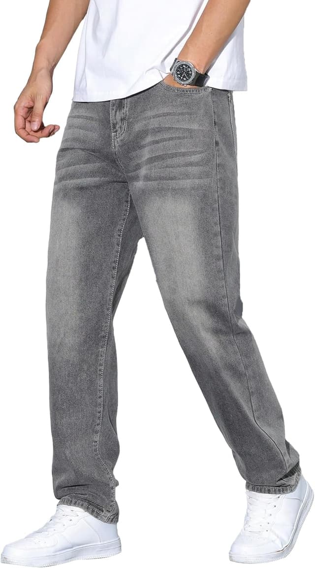 Detalle de JMIERR Herren Baggy Jeans aus Baumwolle mit Stretch – Vintage Loose Fit Weite Jeans Hose