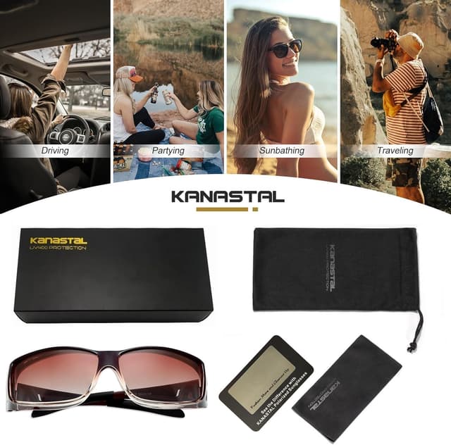 Detalle 2 de KANASTAL Übergrößen-Überzieh-Sonnenbrille Fit Over für Brillenträger, quadratisch, polarisiert, UV400