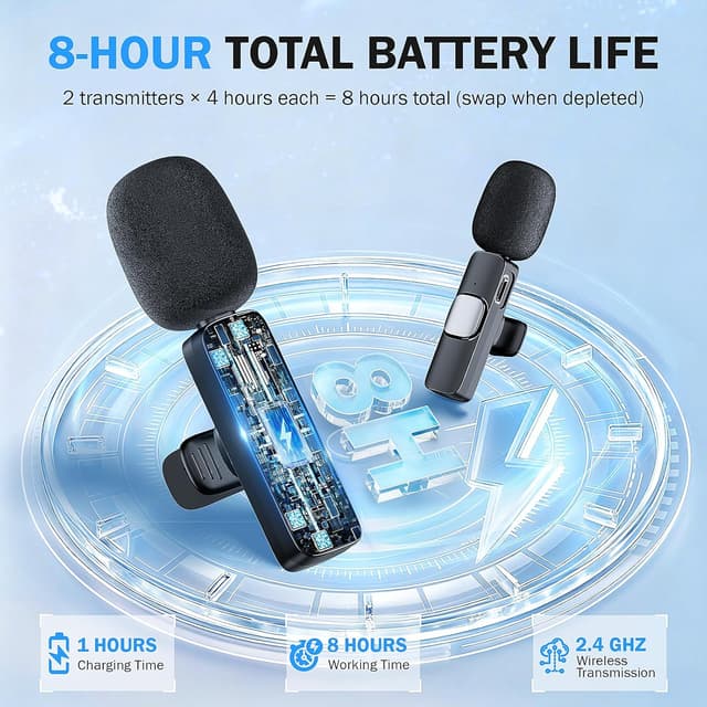 Thumbnail 4 de Micrófono Inalámbrico Solapa para iPhone iPad Android Ordenador, Mini Microfono Inalambrico para Movil,Micrófono Lavalier Inalámbrico Plug-Play Inalambrico, para Grabación de Vídeo, Vlogging, Tiktok