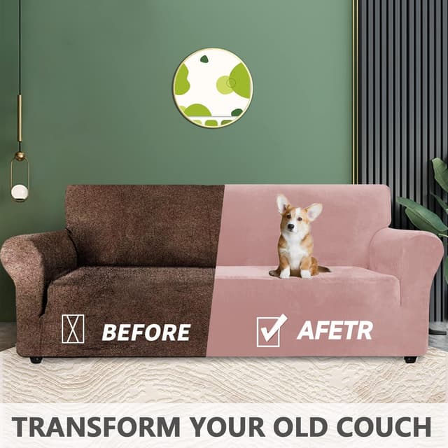 Detalle 1 de YSTELLAA Copridivano in velluto rosa per 1 posto con braccioli, anti-graffio gatto ed elasticizzato lavabile