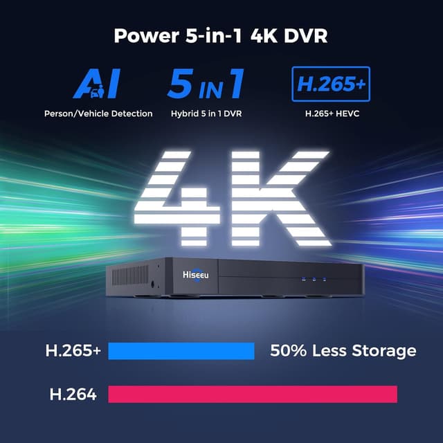 Detalle de Hiseeu 4K Wired Security Camera System with Audio, 3TB DVR, AI Human/Vehicle Detection, 8x 8MP IP67 IP Cameras