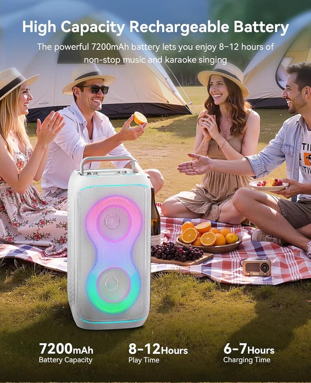 Detalle de GKD61 Karaoke Machine for Adults with 2 Wireless UHF Microphones, 400W Peak Portable Bluetooth Party Speaker