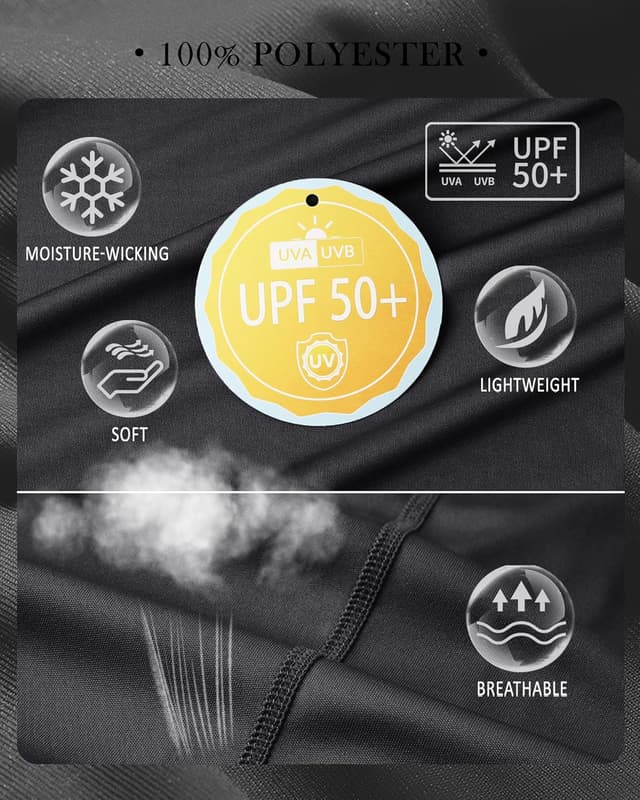 Detalle 2 de Tansozer Men’s UV Rash Vest UPF 50+ Long Sleeve (Quick Dry) for Swimming, Fishing & Sports