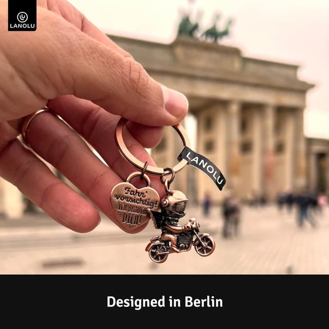 Detalle 2 de LANOLU Motorrad-Schlüsselanhänger „Engel auf dem Motorrad“ aus Metall – Geschenk für Motorradfahrer