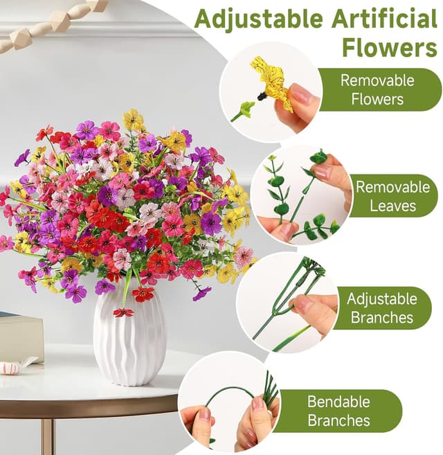 Detalle de Alupssuc 24 Bundles Artificial Flowers (Outdoor UV-Resistant) – Mixed 6 Colours Violet Spring Grass & Eucalyptus