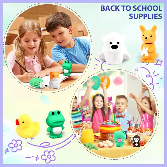 Thumbnail 4 de URSKYTOUS 34-Piece Animal Erasers bulk pack