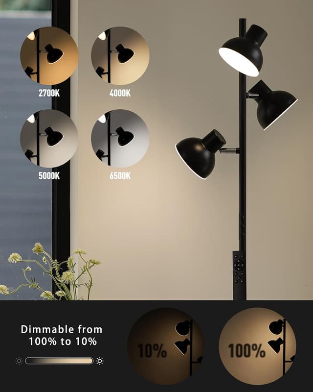 Detalle de LuminexDesigns lampada da terra a 3 faretti LED 36W dimmerabile con telecomando e controllo touch