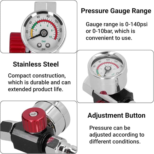 Detalle de LiebeWH regolatore di pressione dell’aria per pistola a spruzzo con filettatura G1/4 e manometro