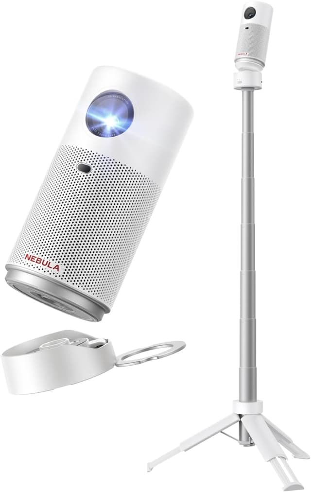Detalle de NEBULA Capsule Air Projektor mit Google TV (Netflix offiziell lizenziert) – ultrakompakter 720p Mini-Beamer mit WLAN & Bluetooth
