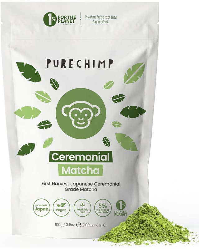 Detalle de PureChimp Ceremonial Matcha (100 g) – 100% reines Matcha-Pulver für Latte, Aufgüsse & Rezepte