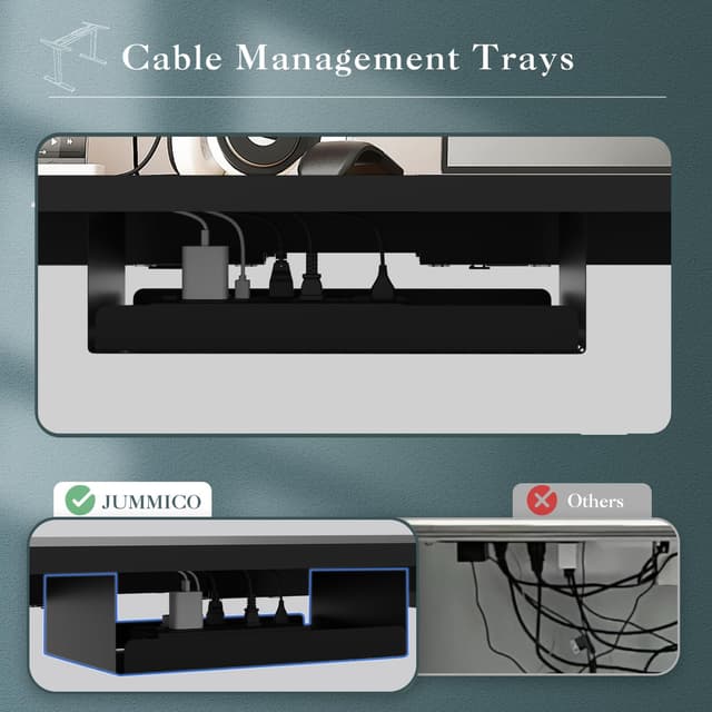Detalle 2 de JUMMICO Dual-Motor Tischgestell höhenverstellbar mit USB & Kabelwanne (Schwarz) – elektrisch, auf Rollen