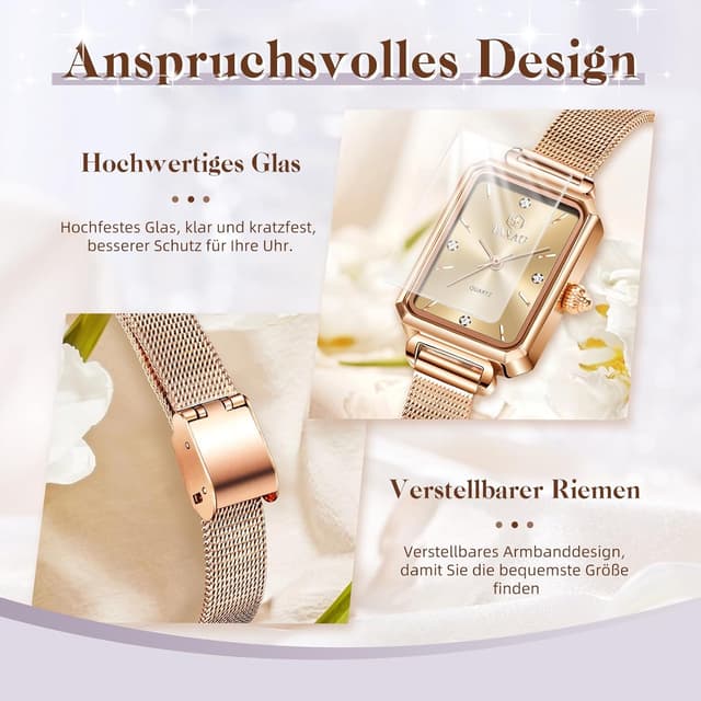 Detalle de Taxau Damenarmbanduhr mit Quarzwerk, Edelstahl und römischen Ziffern – bis 30 m wasserdicht