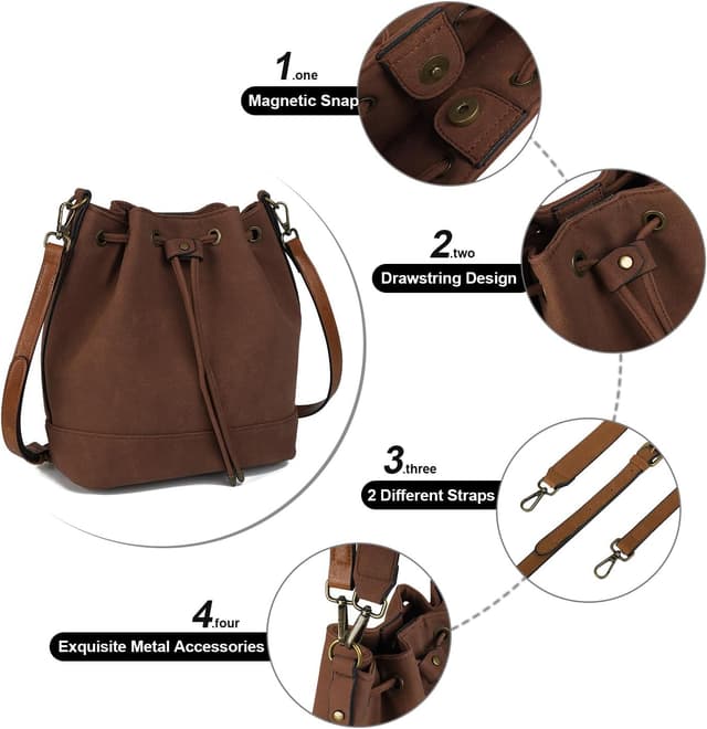 Detalle 2 de AFKOMST Bucket Bag for Women – drawstring shoulder & crossbody bag with 2 straps