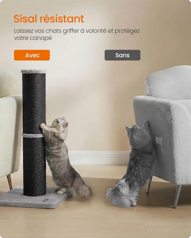 Detalle de Feandrea Arbre à Chat XXL 85 cm en sisal avec poteau à griffer et clochette (PCA042B101)