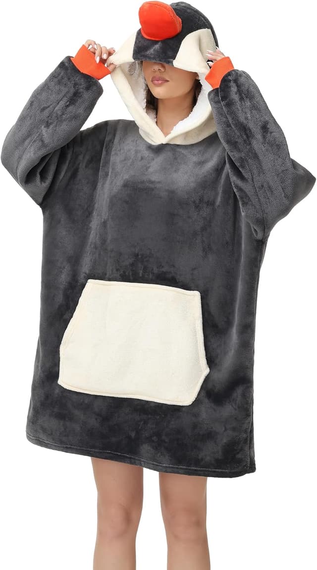 Detalle de LATH.PIN plaid à capuche motif panda en grandes tailles unisexe (sweat-shirt chaud)