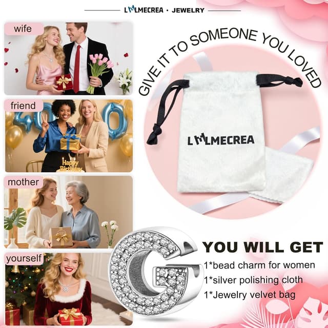 Detalle 2 de LMLMECREA Buchstaben-Charm G aus 925 Sterling Silber mit A-Z Initiale & gelbem Herz für europäische Armbänder