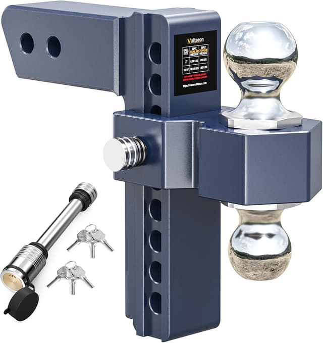 Detalle de Vullteeon Adjustable Trailer Hitch Drop Hitch for 2.5-Inch Receiver (8-Inch Aluminum, Dual-Ball, 18,500 LB)