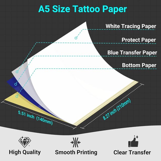 Detalle 2 de ORGBRO X8 Papier Transfert Tatouage – 100 feuilles A5 140 × 210 mm (papier hectographique, 4 couches)