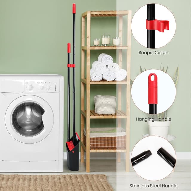 Detalle de TreeLen Dust Pan and Broom Combo with 52" Handle and Upright Stand (Black/Red)
