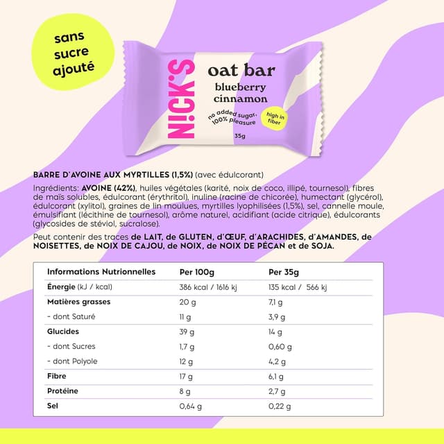 Thumbnail 1 de N!CK'S barres avoine myrtille cannelle 35g