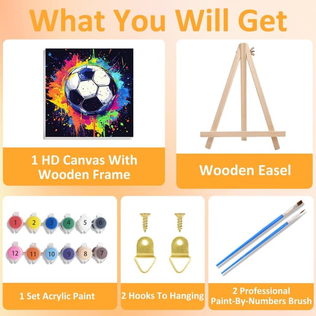 Detalle 2 de Children’s Paint by Numbers Football Kit with Frame (7.8x7.8 inch) – DIY acrylic number painting for kids