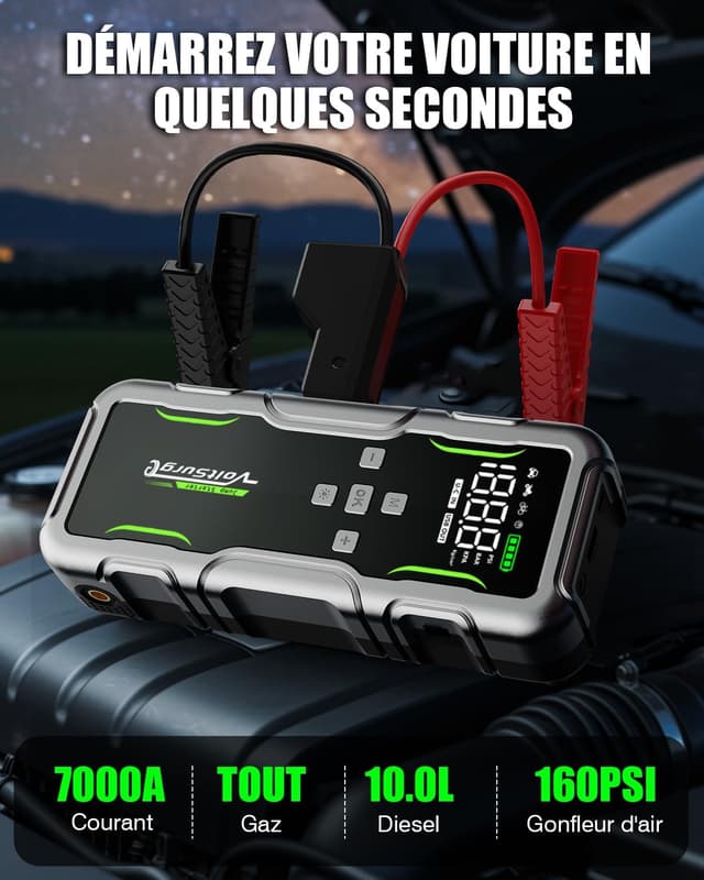 Detalle 2 de VoltSurge 7000A : arrancador de batterie 12V avec compresseur 160 PSI et écran LCD