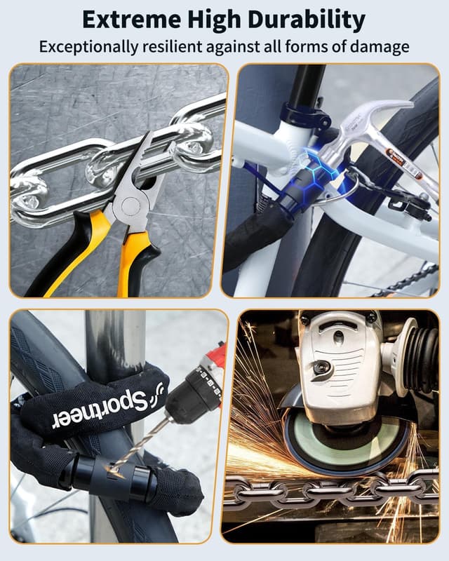 Thumbnail 6 de Sportneer lucchetto a catena per bici in acciaio temprato con 2 chiavi, 8 mm x 120 cm